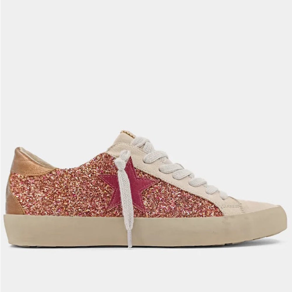 NEW!! ShuShop Paula Glitter Rose Gold Star Women's Sneakers Size 7.5M